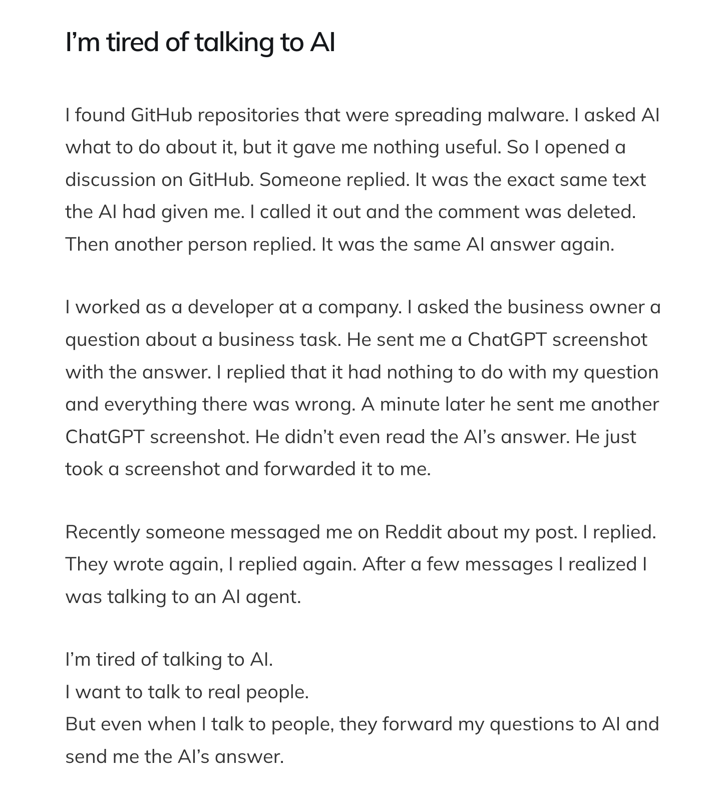 I’m tired of talking to AI 原文截图 https://leafw-blog-pic.oss-cn-hangzhou.aliyuncs.com/posts/tired-of-talking-to-ai/ScreenShot_2026-06-02_200539_977.png